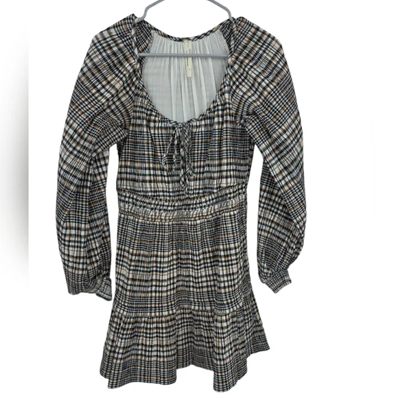 Anthropologie The Somerset Mini Dress Plaid Puff Sleeve Medium Smocked Waist - Picture 2 of 6
